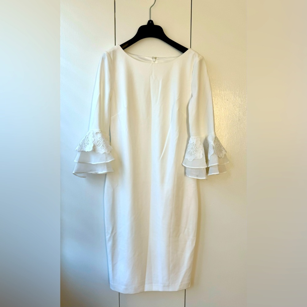 NWOT: Calvin Klein White Lace Sleeve Cocktail Dress